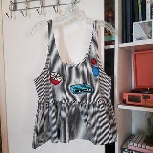 Zara striped peplum tank with embroidered patches